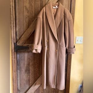 Full-length Ladies 100% Wool, camel color winter coat.